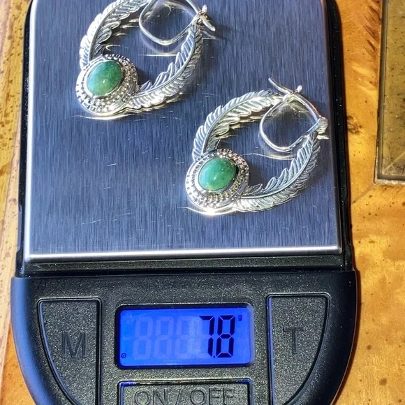 Nevada Turquoise Sterling Silver Feather Earrings